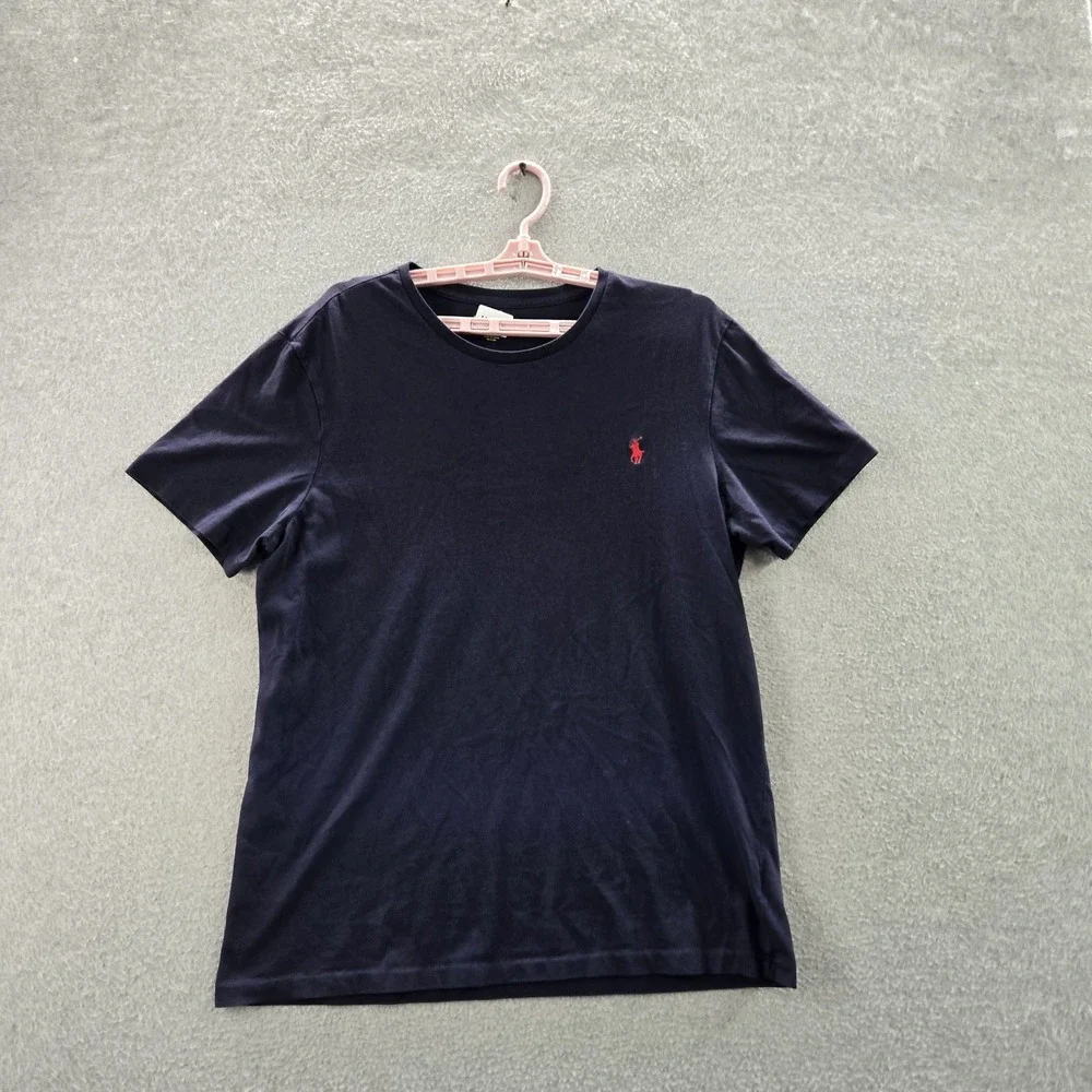 Polo Ralph Lauren Men Shirt L Blue Short Sleeve Custom Fit Logo Pony Embroidered
